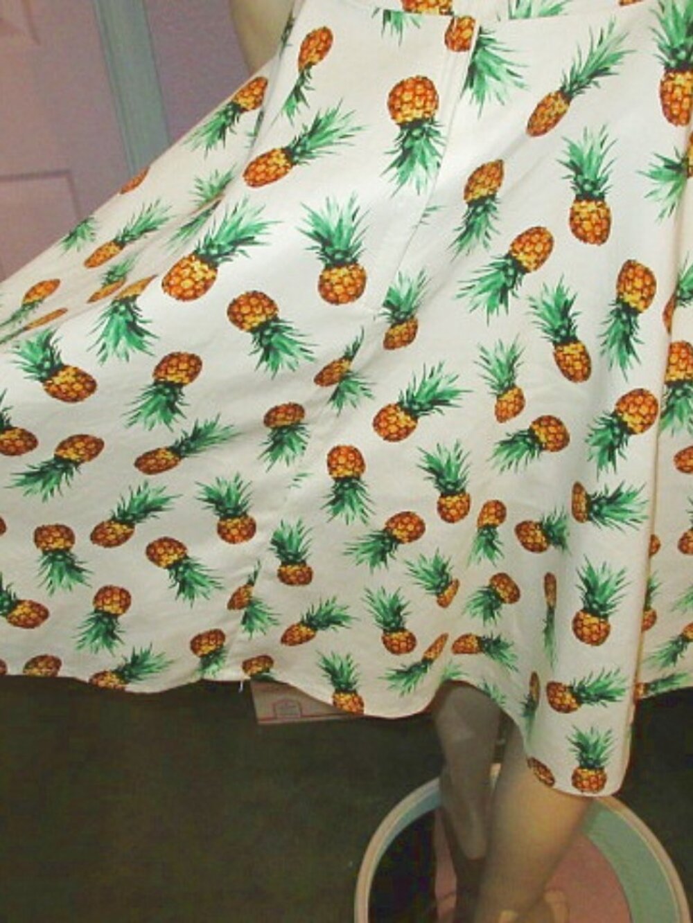Vtg 50s Style Swing Dress Size L Pineapple Fit & Flare Tradwife Rockabilly Retro - Picture 9 of 10